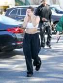 Addison Rae Cleavage in a White Sports Bra Out in West Hollywood
