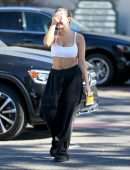 Addison Rae Cleavage in a White Sports Bra Out in West Hollywood