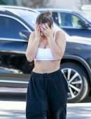 Addison Rae Cleavage in a White Sports Bra Out in West Hollywood