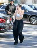 Addison Rae Cleavage in a White Sports Bra Out in West Hollywood