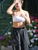 Addison Rae Cleavage in a White Sports Bra Out in West Hollywood