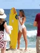 Alessandra Ambrosio in White Swimsuit for Photoshoot with Nespresso, Rio de Janerio