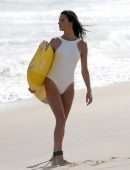 Alessandra Ambrosio in White Swimsuit for Photoshoot with Nespresso, Rio de Janerio