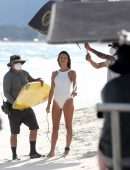 Alessandra Ambrosio in White Swimsuit for Photoshoot with Nespresso, Rio de Janerio