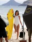 Alessandra Ambrosio in White Swimsuit for Photoshoot with Nespresso, Rio de Janerio