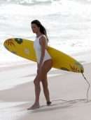 Alessandra Ambrosio in White Swimsuit for Photoshoot with Nespresso, Rio de Janerio
