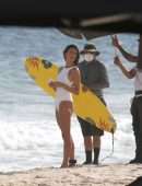 Alessandra Ambrosio in White Swimsuit for Photoshoot with Nespresso, Rio de Janerio