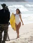 Alessandra Ambrosio in White Swimsuit for Photoshoot with Nespresso, Rio de Janerio