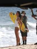 Alessandra Ambrosio in White Swimsuit for Photoshoot with Nespresso, Rio de Janerio