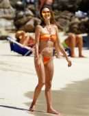 Alessandra Ambrosio Wet Booty in a Tiny Orange Bikini at the Beach in St.Barths