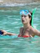 Alessandra Ambrosio Wet Booty in a Tiny Orange Bikini at the Beach in St.Barths