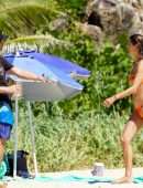 Alessandra Ambrosio Wet Booty in a Tiny Orange Bikini at the Beach in St.Barths