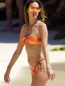 Alessandra Ambrosio Wet Booty in a Tiny Orange Bikini at the Beach in St.Barths