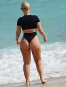 Bianca Elouise Booty in a Thong Swimsuit at a Beach in Miami