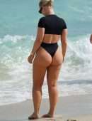 Bianca Elouise Booty in a Thong Swimsuit at a Beach in Miami