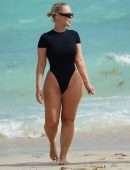 Bianca Elouise Booty in a Thong Swimsuit at a Beach in Miami