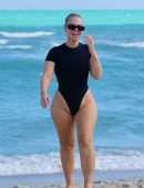 Bianca Elouise Booty in a Thong Swimsuit at a Beach in Miami