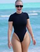 Bianca Elouise Booty in a Thong Swimsuit at a Beach in Miami