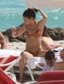 Chantel Jeffries Cleavage and Leggy in Bikini at the Beach in Miami