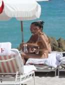 Chantel Jeffries Cleavage and Leggy in Bikini at the Beach in Miami