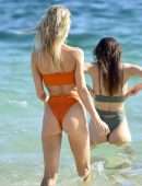 Joy Corrigan Cameltoe in Orange Bikini on a Beach in Los Cabos