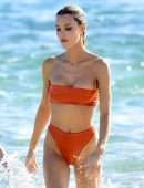 Joy Corrigan Cameltoe in Orange Bikini on a Beach in Los Cabos