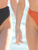 Joy Corrigan Cameltoe in Orange Bikini on a Beach in Los Cabos