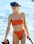 Joy Corrigan Cameltoe in Orange Bikini on a Beach in Los Cabos