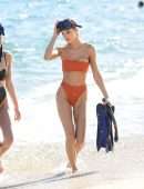 Joy Corrigan Cameltoe in Orange Bikini on a Beach in Los Cabos
