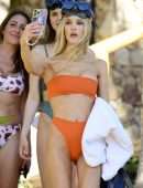 Joy Corrigan Cameltoe in Orange Bikini on a Beach in Los Cabos
