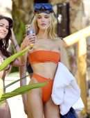 Joy Corrigan Cameltoe in Orange Bikini on a Beach in Los Cabos