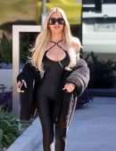 Khloe Kardashian in Tight Black Bodysuit at a Skims Shoot for Sister Kim in Burbank