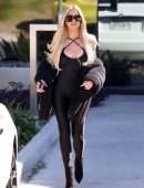 Khloe Kardashian in Tight Black Bodysuit at a Skims Shoot for Sister Kim in Burbank