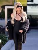 Khloe Kardashian in Tight Black Bodysuit at a Skims Shoot for Sister Kim in Burbank