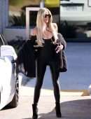 Khloe Kardashian in Tight Black Bodysuit at a Skims Shoot for Sister Kim in Burbank