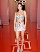 Lily James Upskirt at Versace Fashion Show in Milan