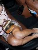 Lily James Upskirt at Versace Fashion Show in Milan
