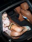 Lily James Upskirt at Versace Fashion Show in Milan