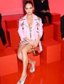 Lily James Upskirt at Versace Fashion Show in Milan