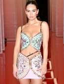 Lily James Upskirt at Versace Fashion Show in Milan