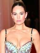 Lily James Upskirt at Versace Fashion Show in Milan