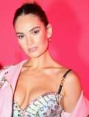 Lily James Upskirt at Versace Fashion Show in Milan