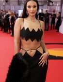 Maya Jama Cleavage and Belly Button in Revealing Dress at The BRIT Awards 2022 in London
