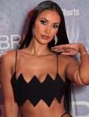 Maya Jama Cleavage and Belly Button in Revealing Dress at The BRIT Awards 2022 in London