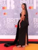 Maya Jama Cleavage and Belly Button in Revealing Dress at The BRIT Awards 2022 in London
