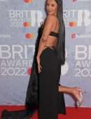 Maya Jama Cleavage and Belly Button in Revealing Dress at The BRIT Awards 2022 in London