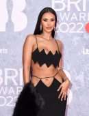 Maya Jama Cleavage and Belly Button in Revealing Dress at The BRIT Awards 2022 in London