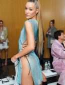 Olivia Ponton Leggy in a Revealing Dress at Christian Cowan Fashion Show in New York