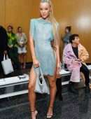 Olivia Ponton Leggy in a Revealing Dress at Christian Cowan Fashion Show in New York