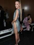 Olivia Ponton Leggy in a Revealing Dress at Christian Cowan Fashion Show in New York